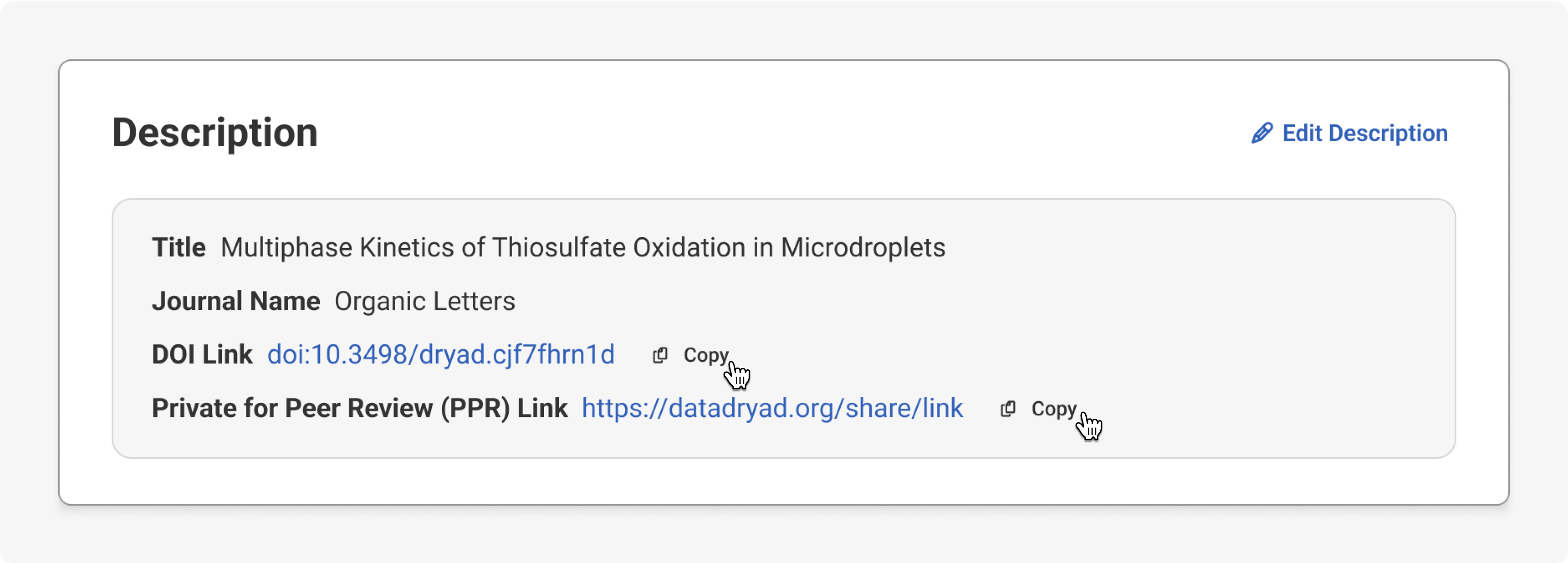 Preview screen with pointers indicating private sharing links can be copied